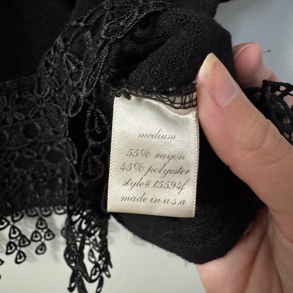 Francesca’s Miami Black Cold Shoulder Crochet Trim Top - Picture 5 of 7